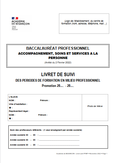 Livret de suivi de PFMP BAC PRO ASSP rénové – Sciences Biologiques et